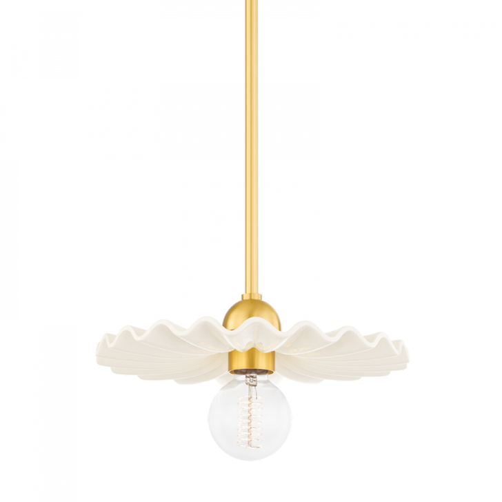 Tinsley Pendant, 3-Light, Aged Brass/Ceramic Gloss Cream, 33"W (H499701-AGB/CCR 608UJDN)