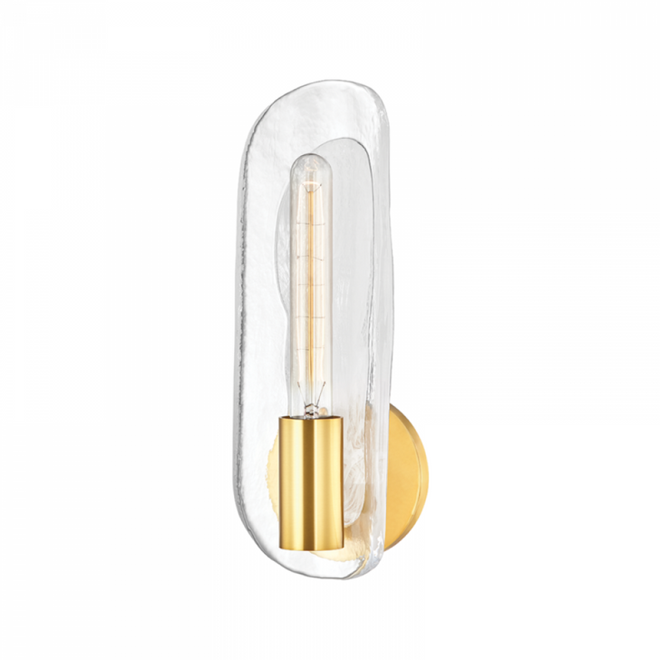 Hopewell Wall Sconce, 1-Light, Aged Brass, Clear Piastra Shade, 13.75"H (1761-AGB A8P33)