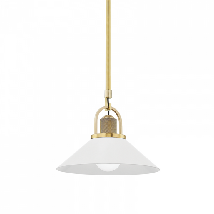 Syosset Small Pendant, 1-Light, Aged Brass/White, 12"W (2613-AGB/WH A8EA5)
