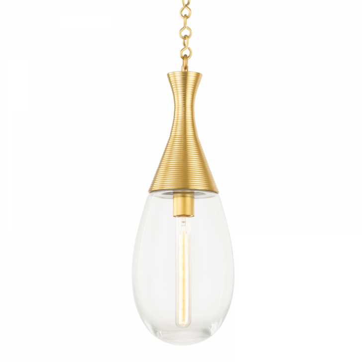 Southold Pendant, 1-Light, Aged Brass, Clear Glass Shade, 12.25"H (3938-AGB A8P3X)