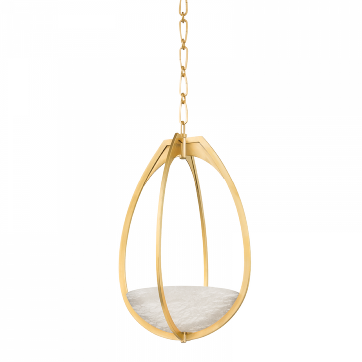 Lloyd Pendant, 1-Light, LED, Aged Brass, White Spanish Alabaster Shade, 22.25"H (4313-AGB A8P41)