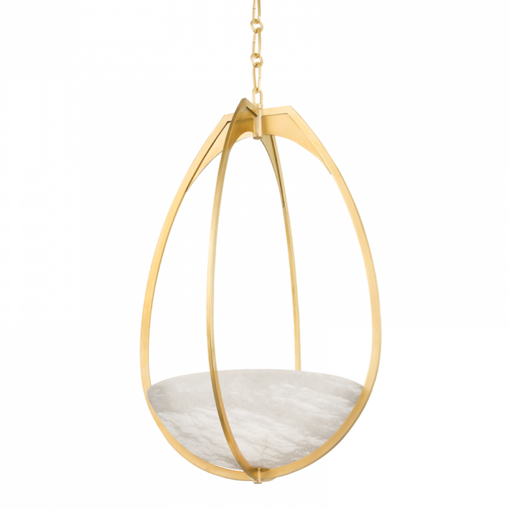 Lloyd Pendant, 1-Light, LED, Aged Brass, White Spanish Alabaster Shade, 30.5"H (4319-AGB A8P43)