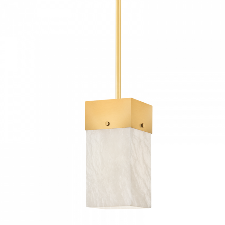 Times Square Pendant, 1-Light, Aged Brass, White Spanish Alabaster Shade, 6.25"W (3806-AGB A8P3D)