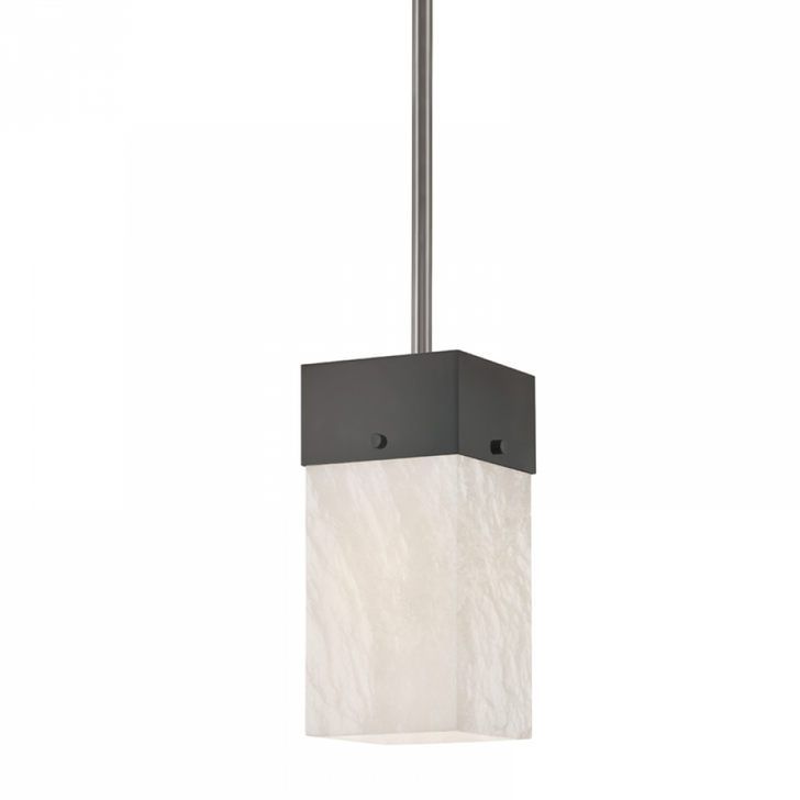 Times Square Pendant, 1-Light, Black Nickel, White Spanish Alabaster Shade, 6.25"W (3806-BLNK A8P3E)