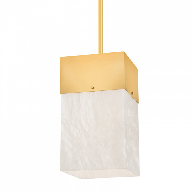 Times Square Pendant, 1-Light, Aged Brass, White Spanish Alabaster Shade, 10.5"W (3810-AGB A8P3F)