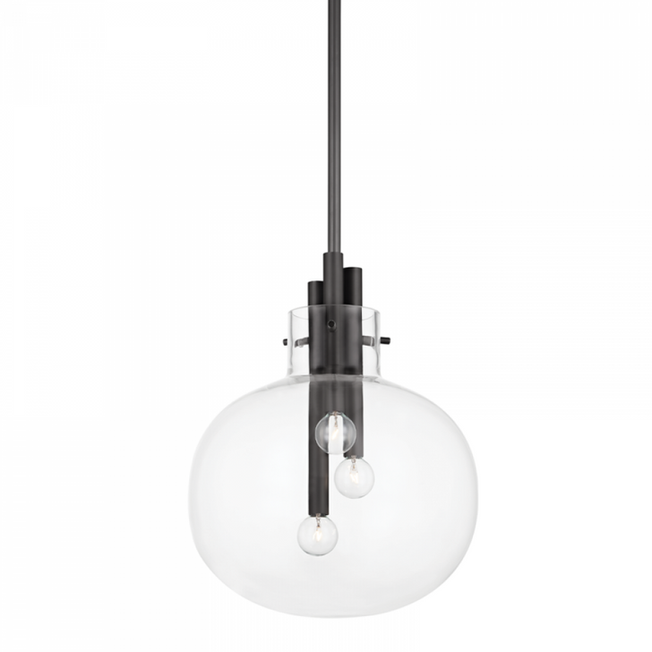 Hempstead Pendant, 3-Light, Black Brass, Clear Glass Shade, 16.75"H (3914-BBR A8P3M)