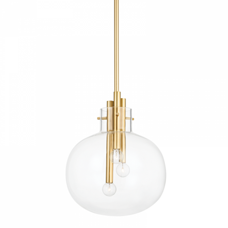 Hempstead Pendant, 3-Light, Aged Brass, Clear Glass Shade, 16.75"H (3914-AGB A8P3L)