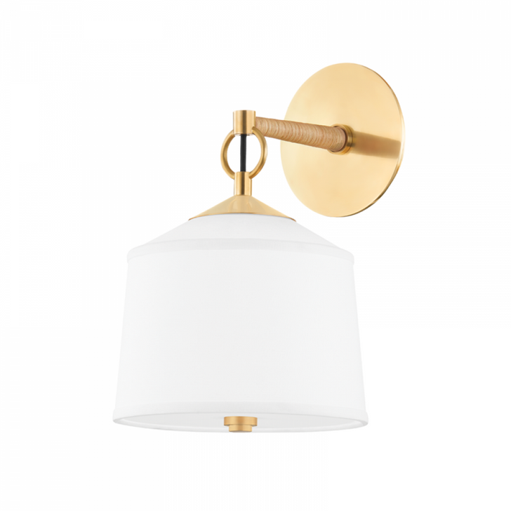 White Plains Wall Sconce, 1-Light, Aged Brass, White Belgian Linen Shade, 13.5"H (5200-AGB A8P4J)