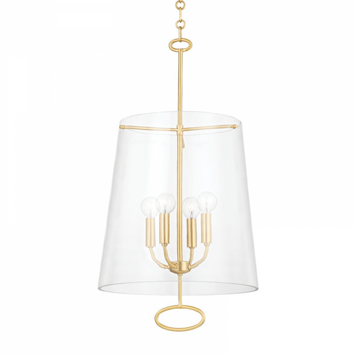 James Pendant, 4-Light, Aged Brass, Clear Glass Shade, 27.75"H (4717-AGB A8P49)