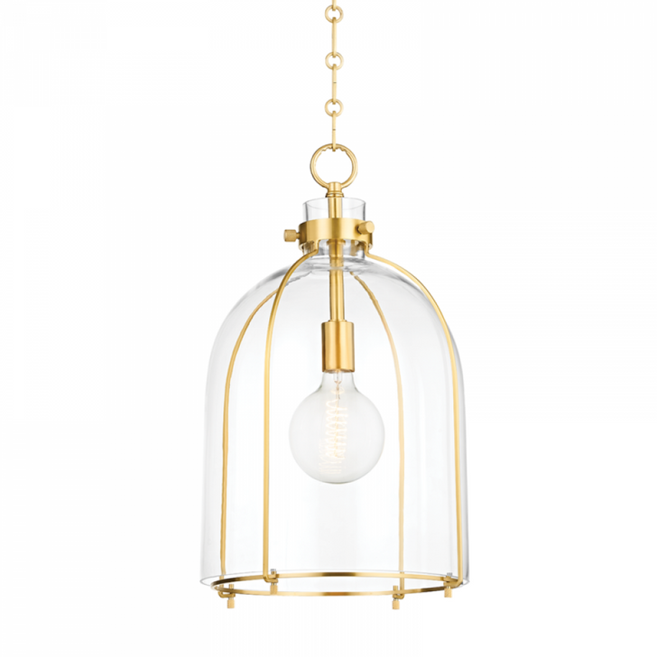 Eldridge Pendant, 1-Light, Aged Brass, Clear Glass Shade, 23.5"H (7306-AGB A8P57)