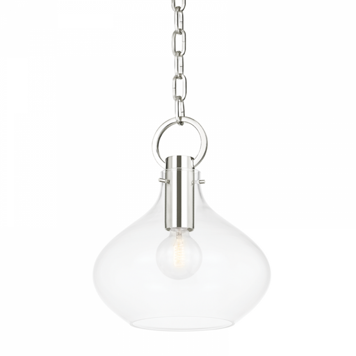 Lina Pendant, 1-Light, Polished Nickel, Clear Glass, 11.75"W (BKO252-PN A8N63)