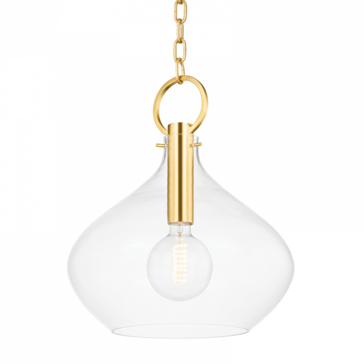 Lina Pendant, 1-Light, Aged Brass, Clear Glass, 16.75"W (BKO253-AGB A8N64)