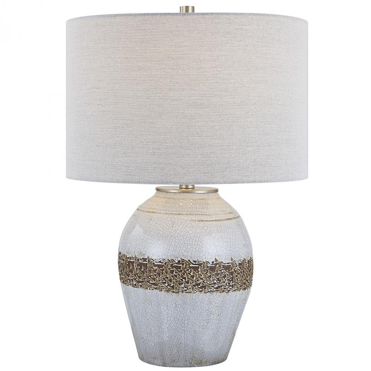 Poul Table Lamp, 1-Light, Light Gray Crackle, Light Gray Linen Hardback Shade, 24"H (30053-1 A6GLJ)