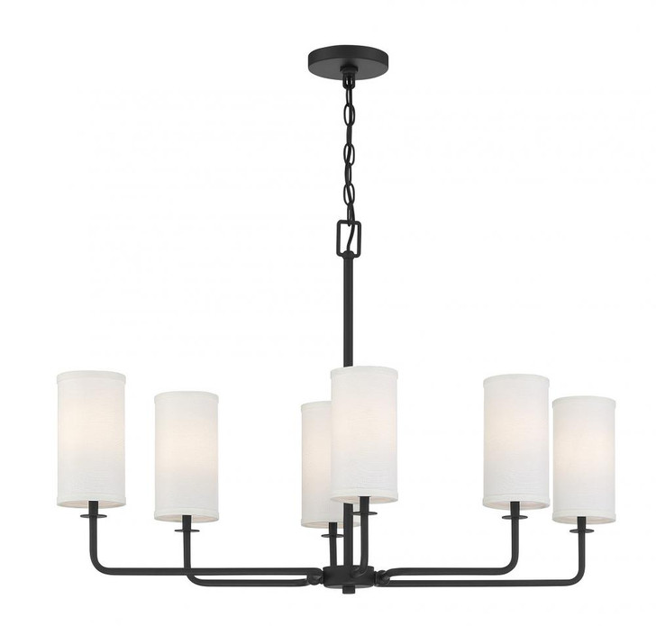 Powell Linear Chandelier, 6-Light, Matte Black, White Fabric Shade, 15"W (1-1756-6-89 AHWXZ)