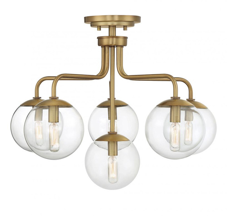 Marco Ceiling Light, 6-Light, Warm Brass, Glass Shade, 24"W (6-1951-6-322 ALQPE)