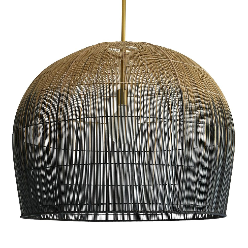 Swami Pendant, 1-Light, Natural and Black Ombre Buri Midrib, Antique Brass, 32"W (45061 3FQ7X)