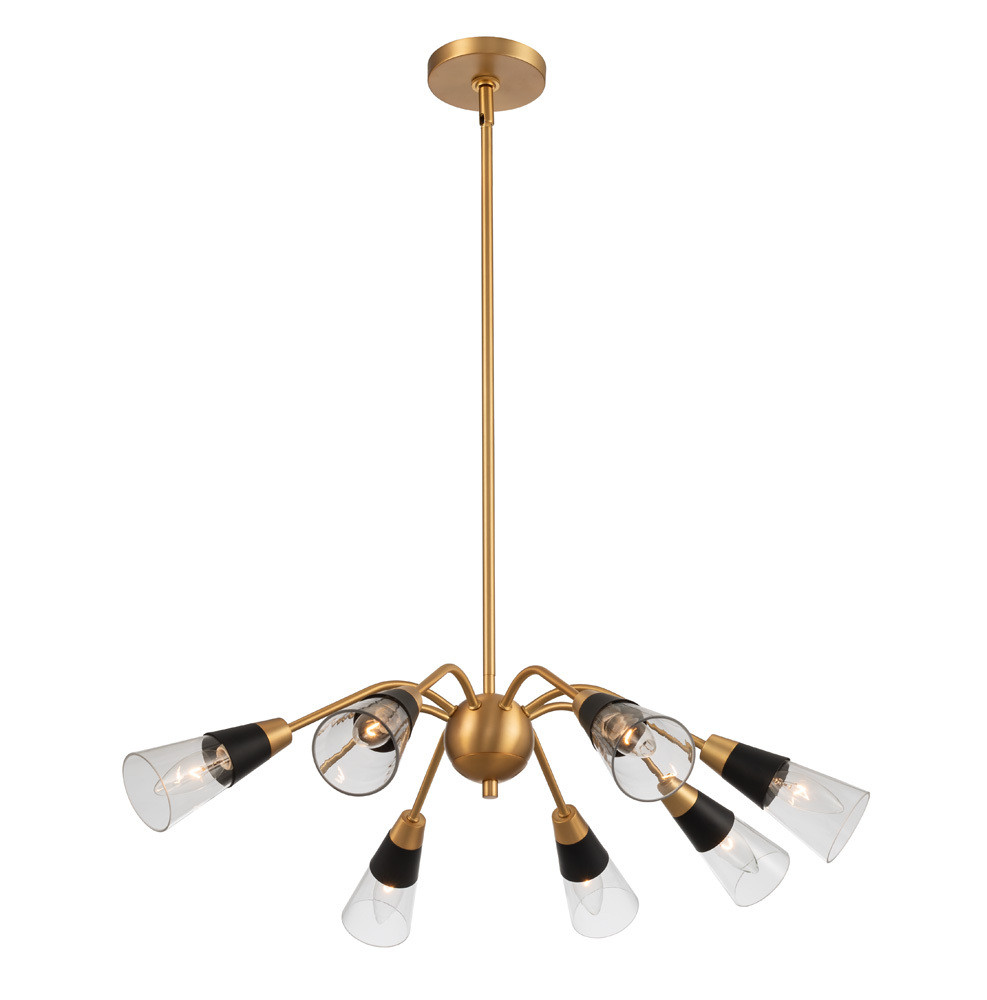 Ponti Chandelier, 8-Light, Matte Black with New Brass, Clear Glass, 28"W (513172BNB 40DZC2P)