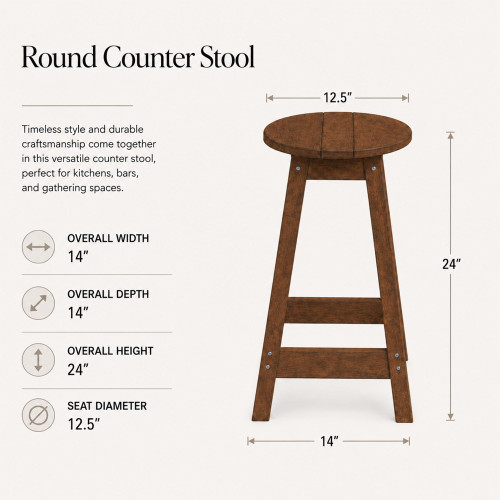 Ecommersify Inc Round HDPE Poly Outdoor Counter Stool, Amish Made in USA