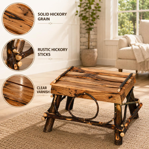 Ecommersify Inc Rustic Hickory Footstool, Amish Made in USA