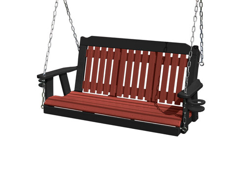 Ecommersify Inc Logan HDPE Poly Porch Swing with Cup Holders, Black Frame, Amish Made in USA