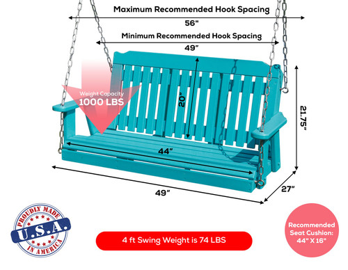 Ecommersify Inc Logan HDPE Poly Porch Swing, Solid Colors, Amish Made in USA