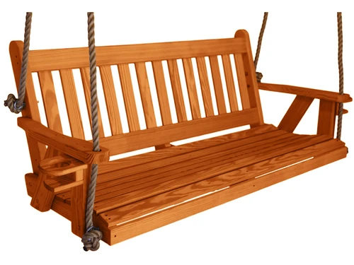 Ecommersify Inc Mission Solid Yellow Pine Porch Swing with Rope, Amish Made in USA