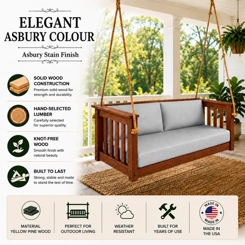 Ecommersify Inc Mission Yellow Pine Hanging Bed Swing, Rope or Chain Options, Amish Made in USA