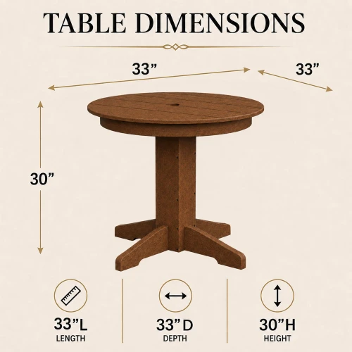 Ecommersify Inc Round HDPE Poly Outdoor Dining Table, Amish Made in USA
