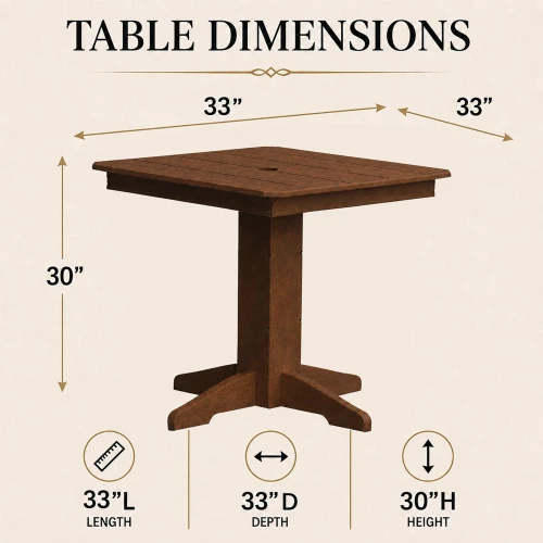 Ecommersify Inc Square HDPE Poly Outdoor Dining Table, Amish Made in USA