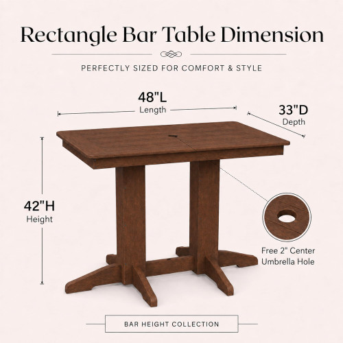 Ecommersify Inc Rectangular HDPE Poly Outdoor Bar Height Table, Amish Made in USA