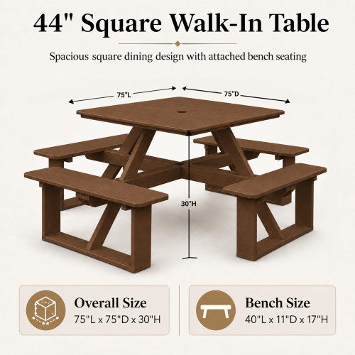 Ecommersify Inc Square Walk-In HDPE Poly Picnic Table, Amish Made in USA