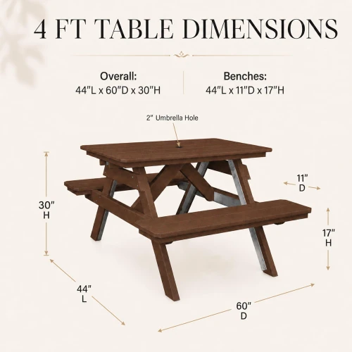 Ecommersify Inc HDPE Poly Picnic Table with Attached Benches, Amish Made in USA