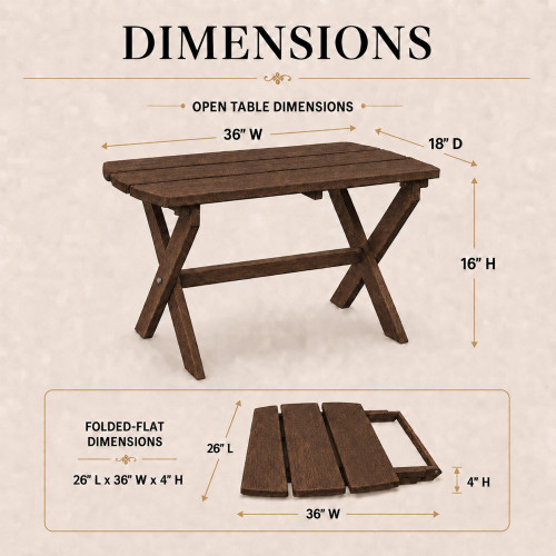 Ecommersify Inc HDPE Poly Folding Outdoor Coffee Table, Amish Made in USA