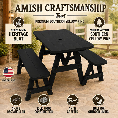 Ecommersify Inc Royal Pine Picnic Table with 2 Benches, Amish Made in USA
