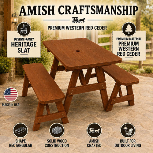 Ecommersify Inc Royal Western Red Cedar Picnic Table with 2 Benches, Amish Made in USA