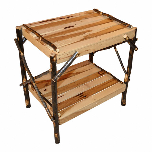 Ecommersify Inc Rustic Hickory End Table with Lower Shelf, Amish Made in USA