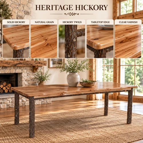 Ecommersify Inc 6-Foot Rustic Hickory Farmhouse Dining Table, Amish Made in USA