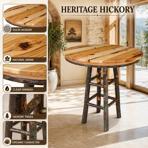Ecommersify Inc 42-Inch Round Hickory Bar Height Table, Amish Made in USA