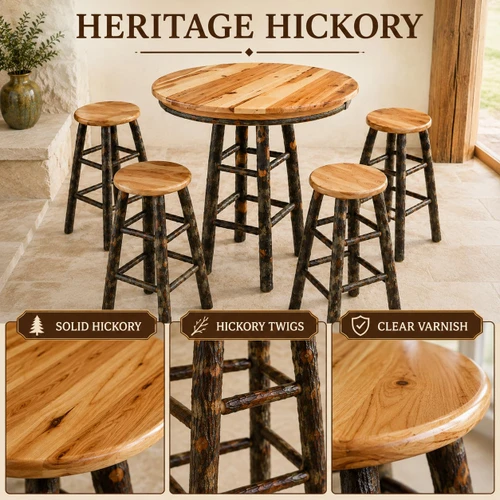 Ecommersify Inc 42-Inch Hickory Bar Table and Stool Set, 5 Pieces, Amish Made in USA