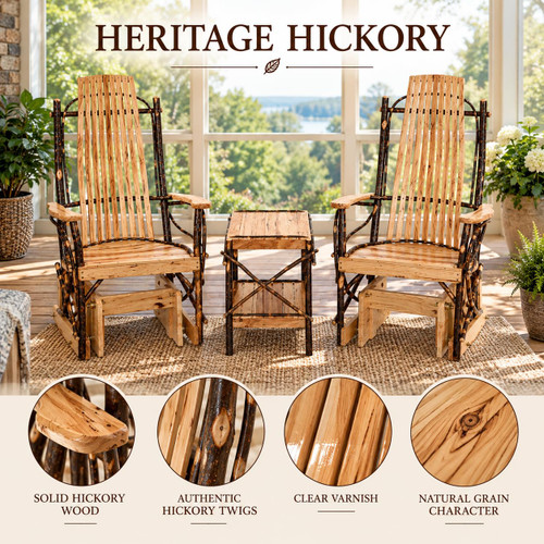 Ecommersify Inc Hickory Glider Rocker and End Table Set, 3 Pieces, Amish Made in USA