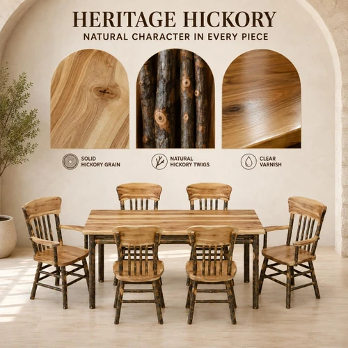 Ecommersify Inc 5-Foot Hickory Farmhouse Dining Table and Chair Set, Amish Made in USA