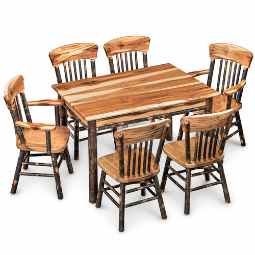 Ecommersify Inc 4-Foot Hickory Farmhouse Dining Table Set, 7 Pieces, Amish Made in USA