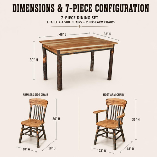 Ecommersify Inc 4-Foot Hickory Farmhouse Dining Table Set, 7 Pieces, Amish Made in USA