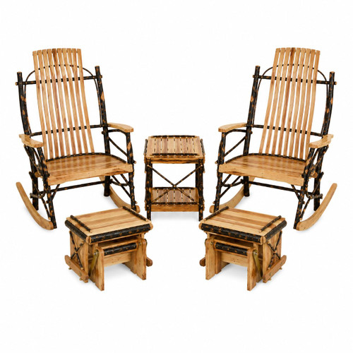 Ecommersify Inc Hickory 7-Slat Rocker, Ottoman and Table Set, 5 Pieces, Amish Made in USA