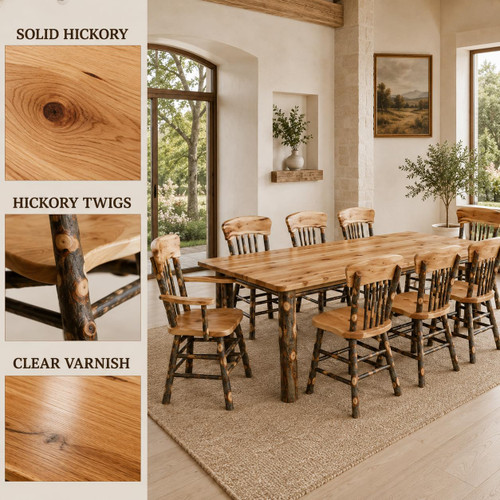 Ecommersify Inc 6-Foot Hickory Farmhouse Dining Set, 9 Pieces, Amish Made in USA