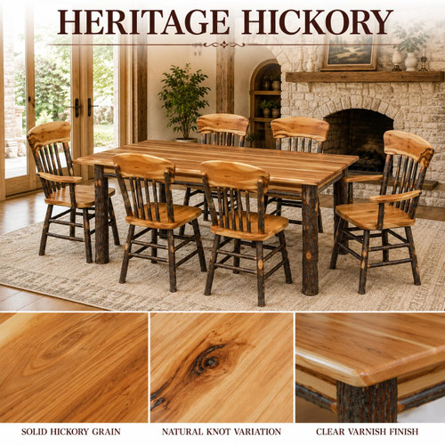Ecommersify Inc 6-Foot Hickory Dining Set with Armchairs, 7 Pieces, Amish Made in USA