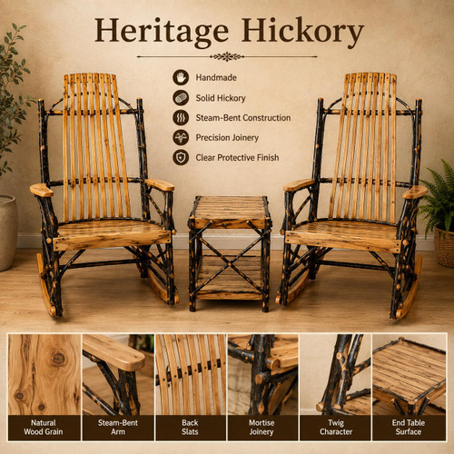 Ecommersify Inc Hickory 9-Slat Rocker and End Table Set, 3 Pieces, Amish Made in USA