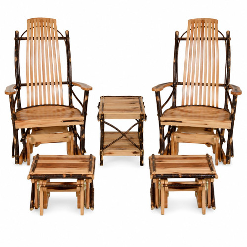 Ecommersify Inc Hickory Glider Rocker, Ottoman and Table Set, 5 Pieces, Amish Made in USA