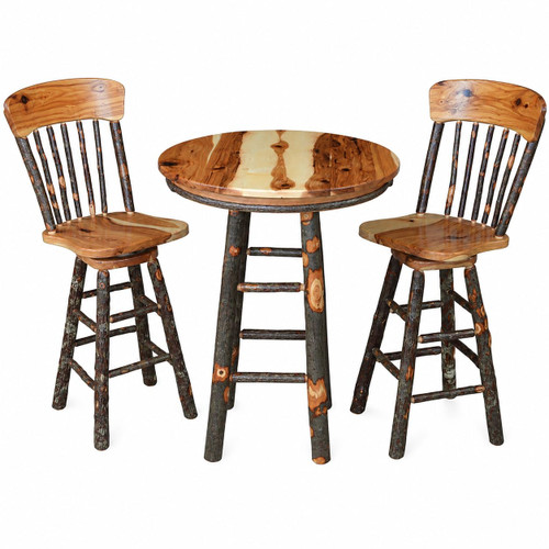 Ecommersify Inc 33-Inch Hickory Bar Table and Swivel Chair Set, 3 Pieces, Amish Made in USA