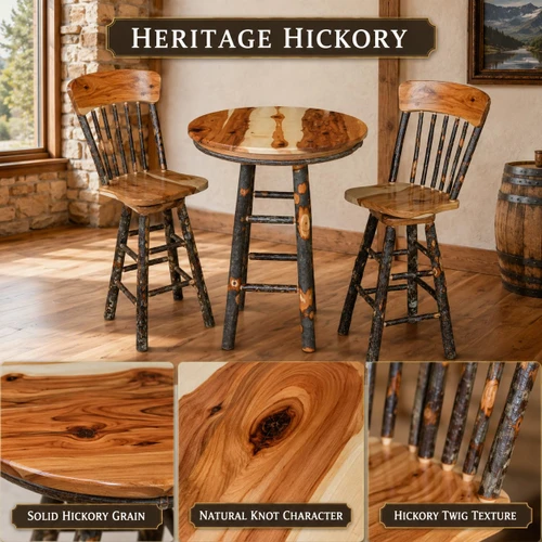 Ecommersify Inc 33-Inch Hickory Bar Table and Swivel Chair Set, 3 Pieces, Amish Made in USA